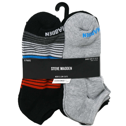 8pk MENS HALF CUSHION LOW CUT SOCKS ASST COLOR SIZE 10-13 STEVE MADDEN C/P 12