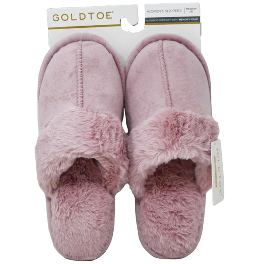 S-XL WOMEN MAUVE LEOPARD SLIPPER W/TIPPED FUR COLLAR GOLD TOE C/P 18