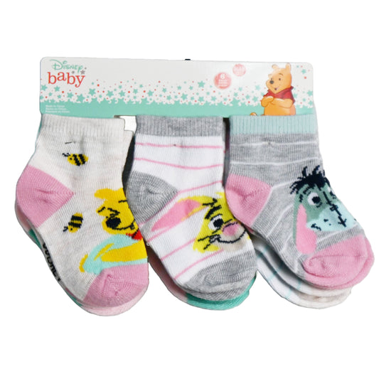6pk 6-12m WINNIE THE POOH BEST OF FRIENDS QRT SOCKS C/P 12