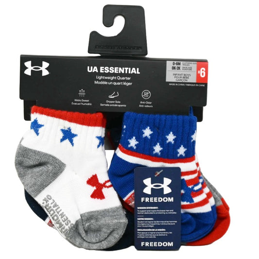 6pk 0-6m BOYS STARS & STRIPES  ESSENTIALS QTR SOCKS C/P 60