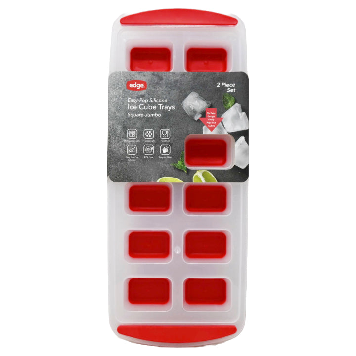 Edge 2pk Silicone Ice Cube Tray Jumbo Square Red C/P 12