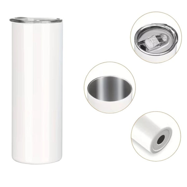 30oz White Stainless Steel Double Wall Tumbler w/Lid (No Label or UPC) C/P 25