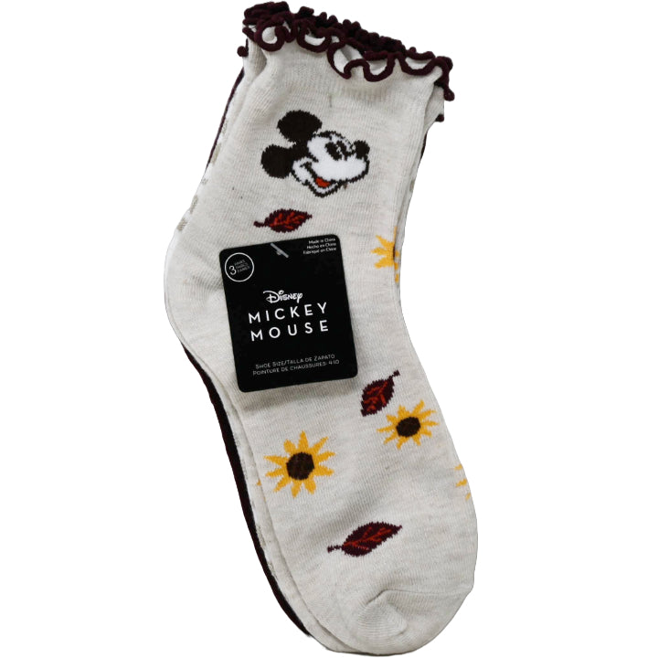 3pk WOMEN MICKEY MOUSE THANKFUL QTR SOCKS SIZE 9-11 C/P 60