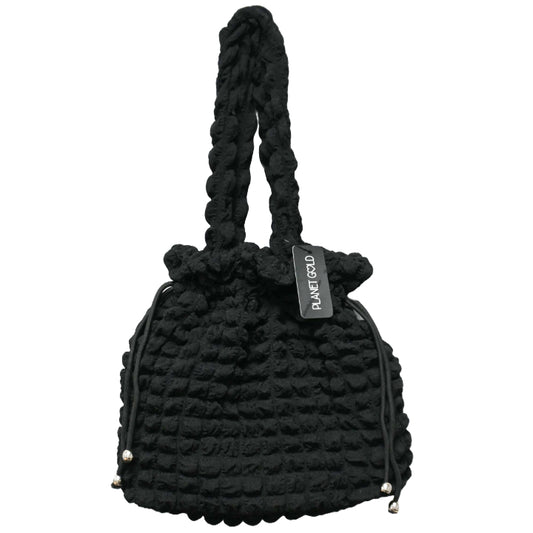 BLACK QUILTED DRAWSTING HANDBAG C/P 12