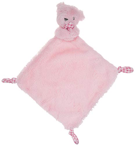 10"X10" PINK BEAR W/CHECK BABY BLANKET WITH RATTLE C/P 24