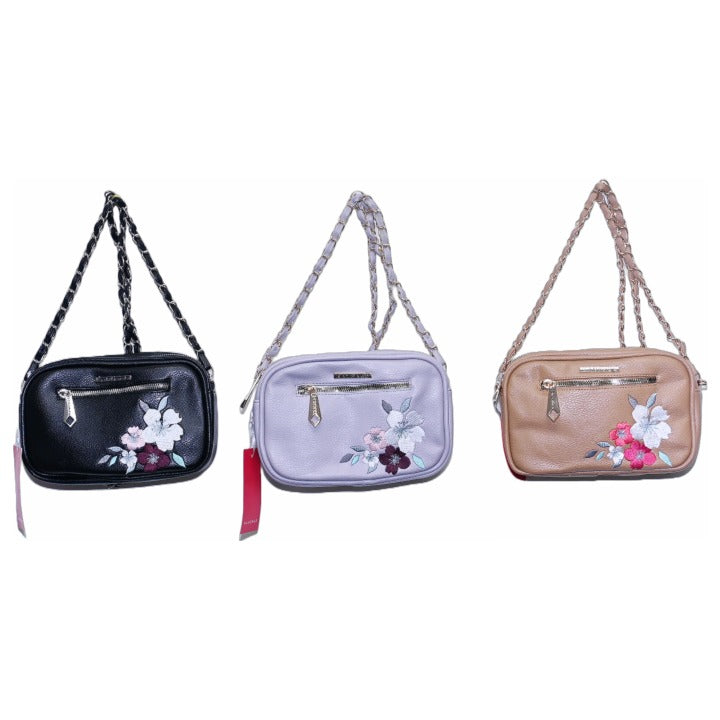 RAMPAGE EMBROIDERED CROSSBODY BAG 3-ASST COLORS C/P 12