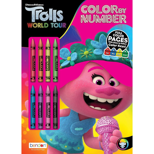TROLLS WORLD TOUR COLOR BY NUMBER BOOK W/8-CRAYONS C/P 48 (PRE-PRICE $5.99)