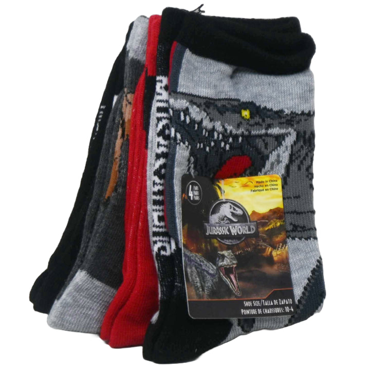 4pk JURASSIC WARNING! CREW SOCKS SIZE 6-8 C/P 30