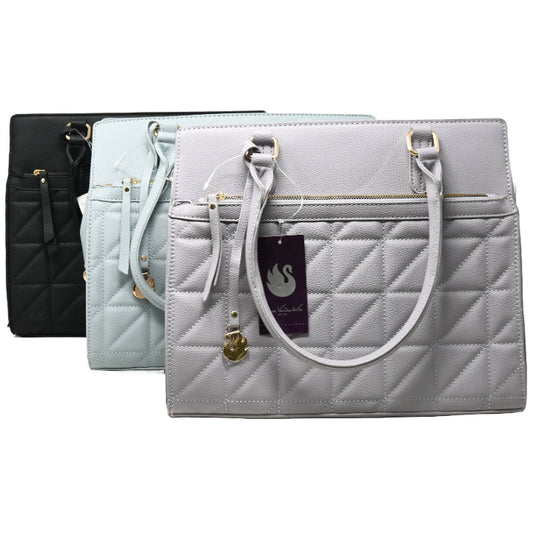 GLORIA VANDERBILT SATCHEL HANDBAG W/TOP ZIPPER 3-ASST BLK-DENIM-LILAC C/P 12