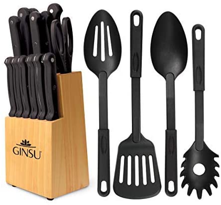 GINSU Kiso 18pc Black Knife Set in a Natural Block C/P 1
