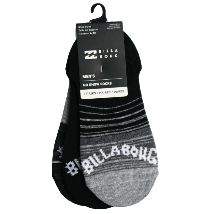 3pk BILLABONG MENS MULTI STRIPE FB NS SOCKS SIZE 10-13 C/P 60