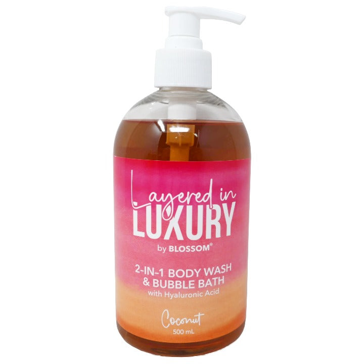 Coconut 16.9oz 2-in-1 Body Wash and Bubble Bath w/Hyaluronic Acid Pump BLOSSOM Layered in LUXURY C/P 24