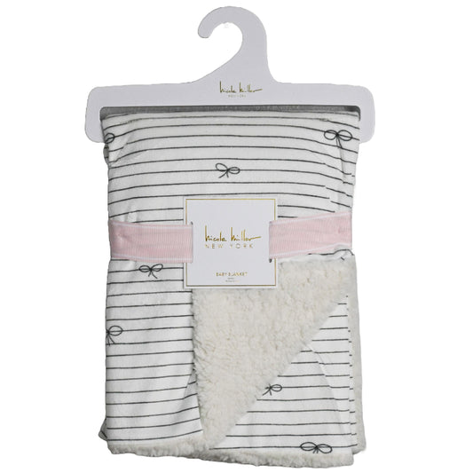 1PC Mink & Sherpa Blanket - Black WhiteThin Stripes Nicole Miller C/P 48