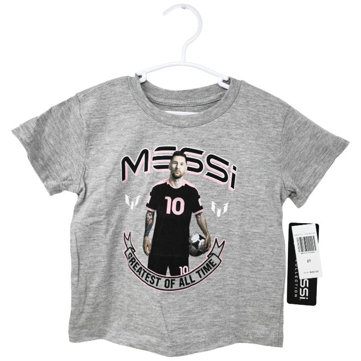 MESSI GRAY PHOTO GREATEST OF ALL TIME T-SHIRT 3-ASST SIZE 2T,3T,4T C/P 24