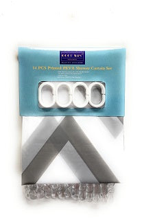 14pc PRINTED PEVA SHOWER CURTAIN SET C/P 12