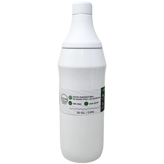 Wht 30oz SS DW Bottle w/2 Lids C/P 24 Mayim