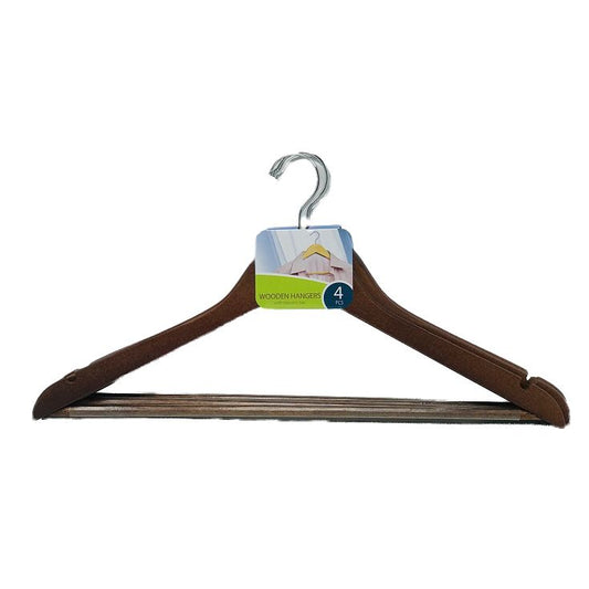 WOODEN  HANGERS SET OF 4PCS WALNUT C/P 64