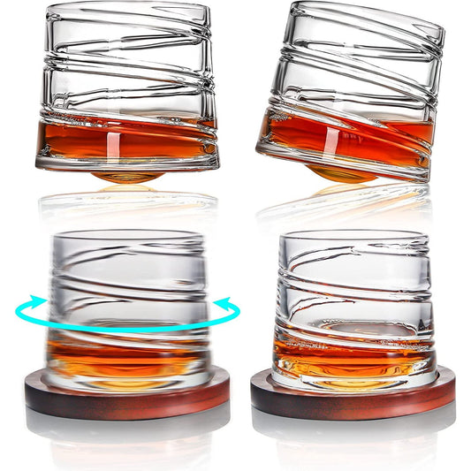 4pc 12oz LOVWISH WHISKEY GLASS SET W/ROTATING COASTERS C/P 8