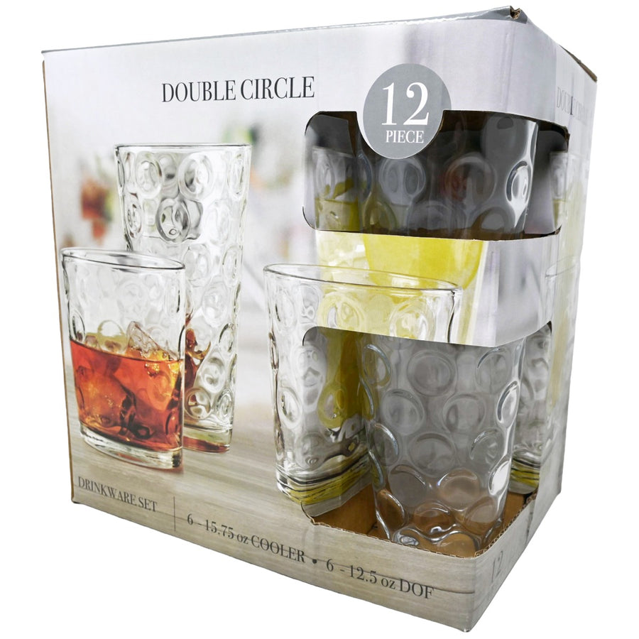 12pc Embossed Glassware Set C/P 2 Circleware