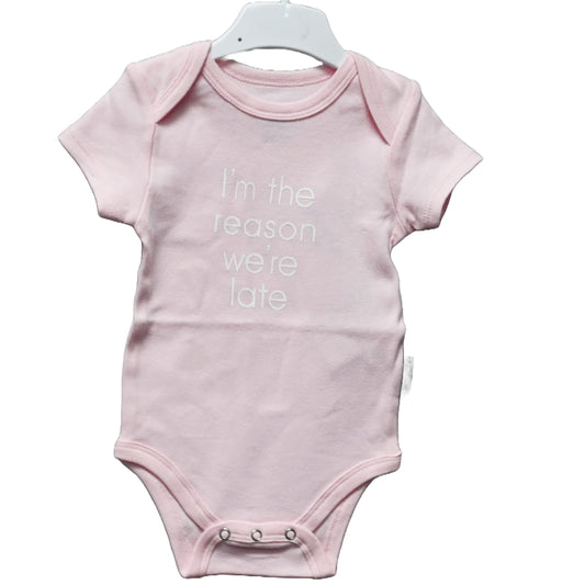 3-6 Month Pink Onesie- Reason We're Late C/P 48