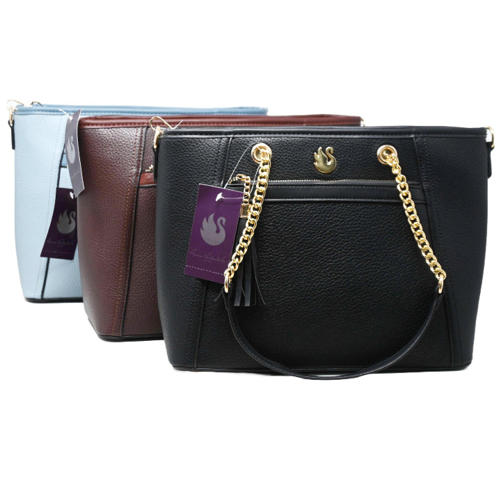 GLORIA VANDERBILT SATCHEL HANDBAG W/TOP ZIPPER 3-ASST BLK-BLUE-BROWN C/P 12