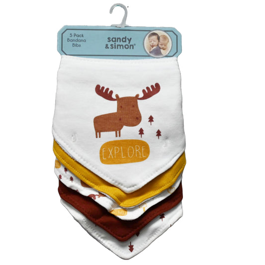 5pk EXPLORER BANDANA BIBS - INTERLOCK C/P 72