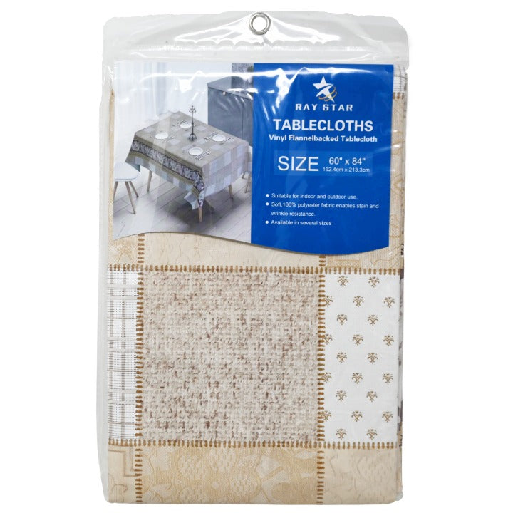 60x84" PRINTED VINYL TABLECLOTH wFLANNEL BACKING C/P 24