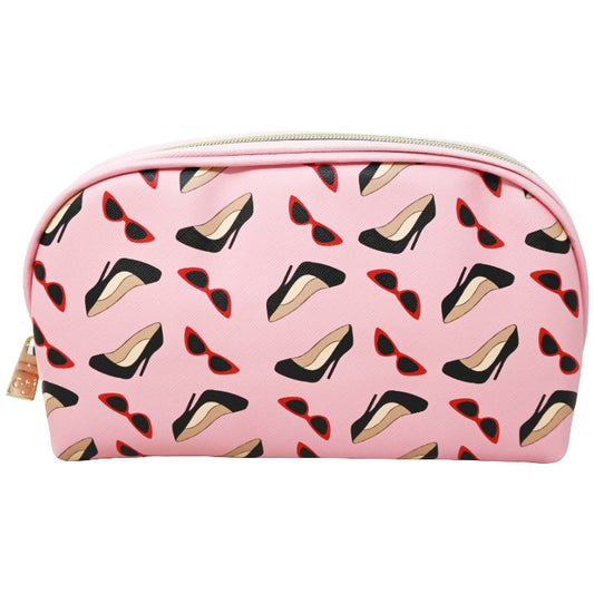 *OUTSIDE CA* LRG PINK DOME COSMETIC BAG W/PRINTED HEELS & SUNGLASSES CLEMENTINE AND JANE C/P 40