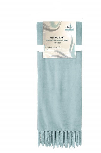 TEAL COLOR FLANNEL FRINGED THROW C/P 10