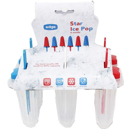 6pc STAR SHAPED POPSICLE MOLD RED/WHT/BLUE C/P 60