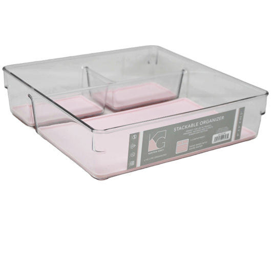 3sect Pink Plstc Storage Organizer wNon-Slip Bottom C/P 12