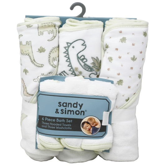 6pc BABY DINO BATH TOWEL SET SANDY & SIMON C/P 36