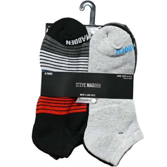8pk MENS HALF CUSHION LOW CUT SOCKS ASST COLOR SIZE 10-13 STEVE MADDEN C/P 24