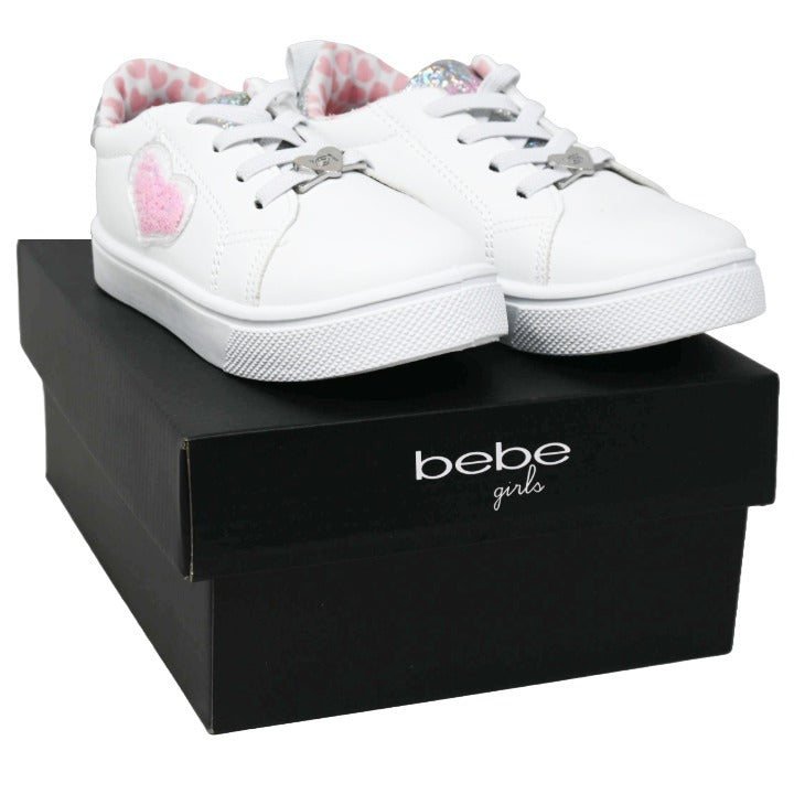 TODDLER GIRLS WHITE SNEAKER wHEART GLITTER CONFETTI ON PVC HEART BEBE 6-ASST SIZE C/P 18