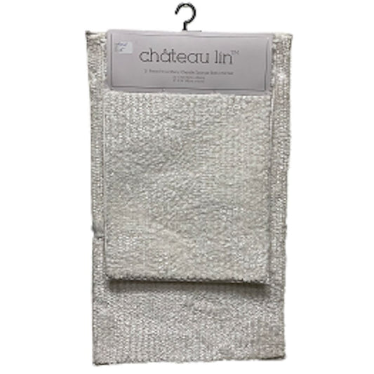 2pc WHITE HI-LO SHINY CHENILLE SPONGE BATH MAT SET C/P 10