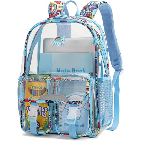 16.5" *OUTSIDE USA* CLEAR/BLUE BACKPACK C/P 18