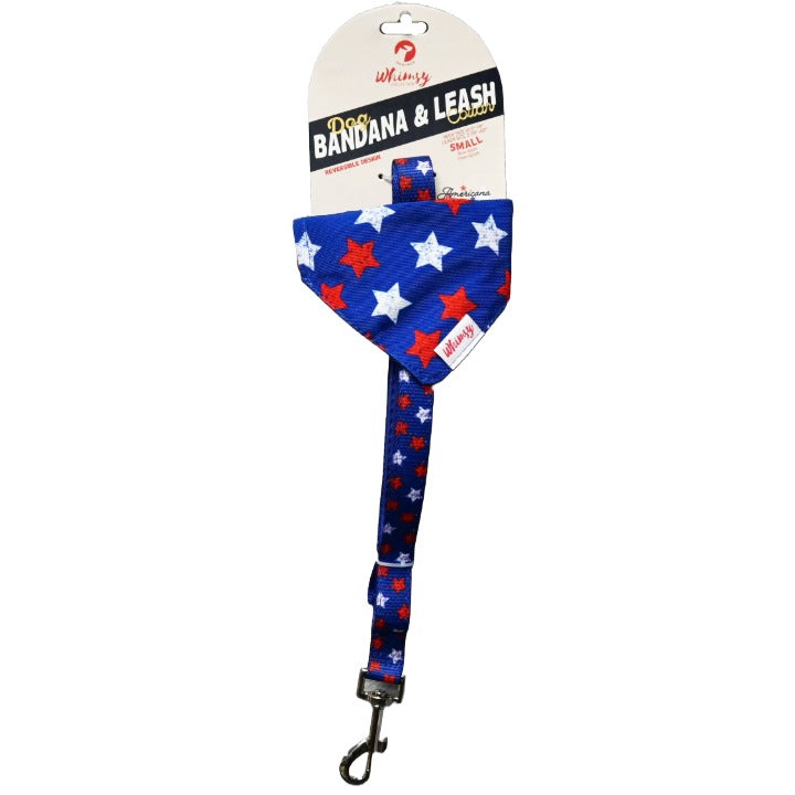 DOG BANDANA COLLAR & LEASH SET STARS NAVY/RED C/P 32