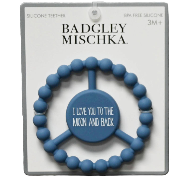 1pc Silicone Peace Teether - Blue "I Love You To The Moon And Back" C/P 100