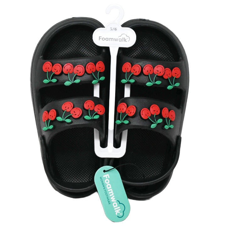 WOMEN BLACK EVA DBL STRAP SANDAL wNOVELTY CHARMS FOAMWALK 4-ASST SIZE C/P 36