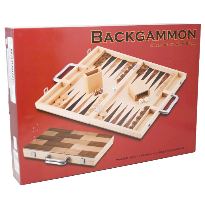 17" WALNUT-BEECH-SAPELE-BASS WOOD BACKGAMMON BOARD GAME C/P 5