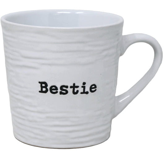 16oz White Mug with Embossed Pattern and Debossed "Bestie" C/P 24