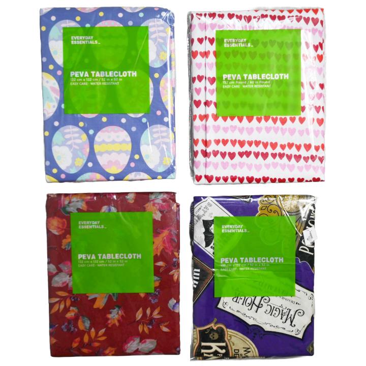 52x52" PRINTED PEVA TABLECLOTH ASST AS IS C/P 48