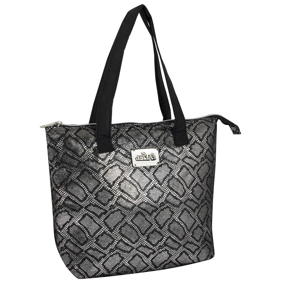 13" DELIA'S SNAKE SKIN/BLACK METALLIC LUNCH TOTE HANDBAG C/P 24