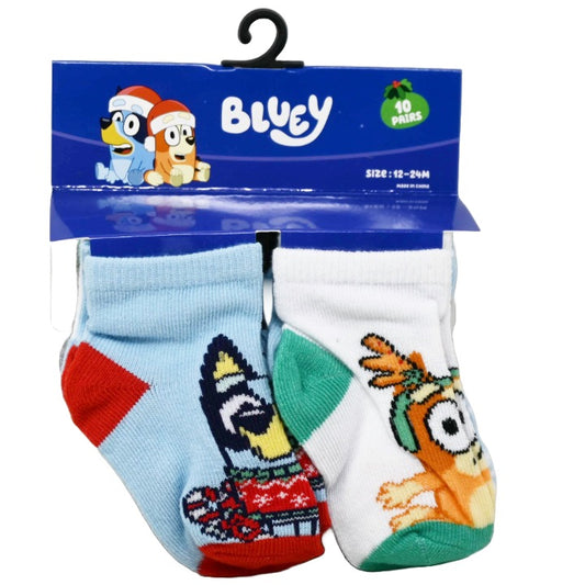 10pk 12-24m BOYS BLUEY XMAS JOY QRT SOCKS C/P 60