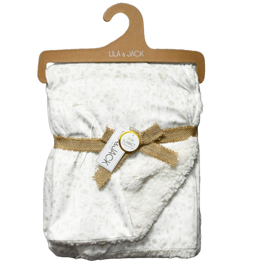 1pc Mink & Sherpa Blanket - Tan Plants Print On White C/P 48