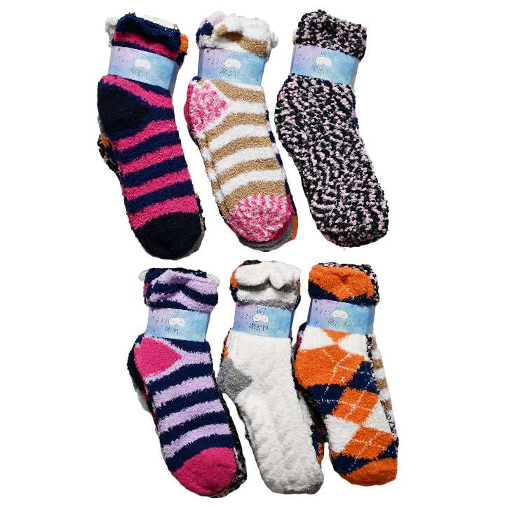 5pk LADIES COZY STRIPED CREW SOCKS 9-11 SIZE C/P 60