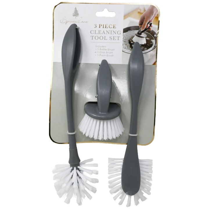 3pc Gry Dish Brush Set C/P 24