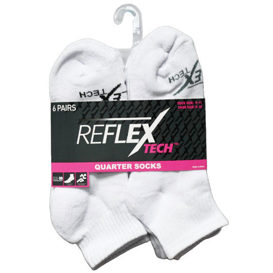 6pk LADIES WHITE CUSHIONED QUARTER SOCKS SIZE 9-11 C/P 36