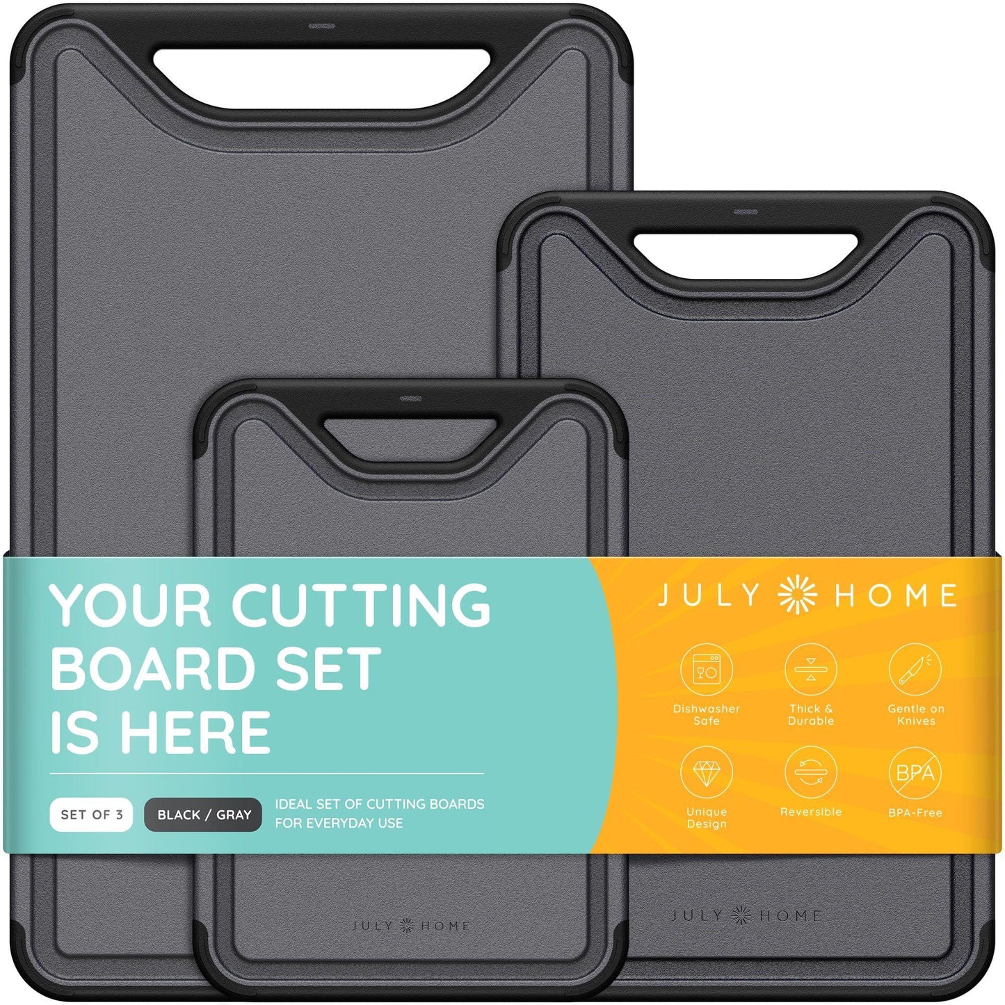 3pc BLK/GRAY CUTTING BOARD SET C/P 8