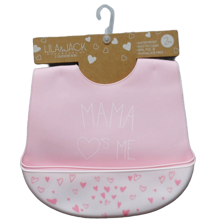 2pc Pink "Momma Hearts Me" & Hearts Print Silicone Bibs C/P 60